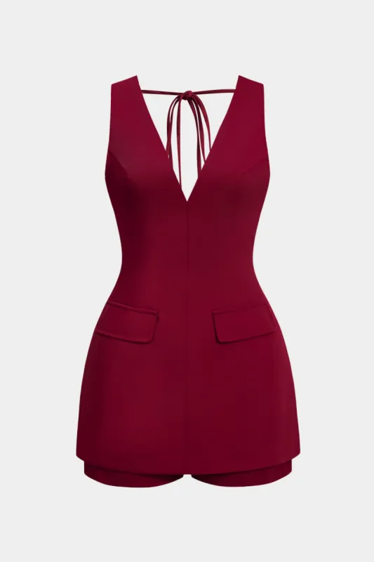 Backless Sleeveless V-neck Romper sold by Micas