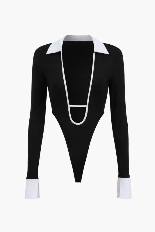 Klip ud patchwork -kontrastbinding langærmet bodysuit sold by Micas