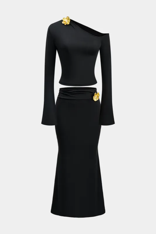 Asymmetrisk metal blomsterindretning top og nederdel sæt sold by Micas