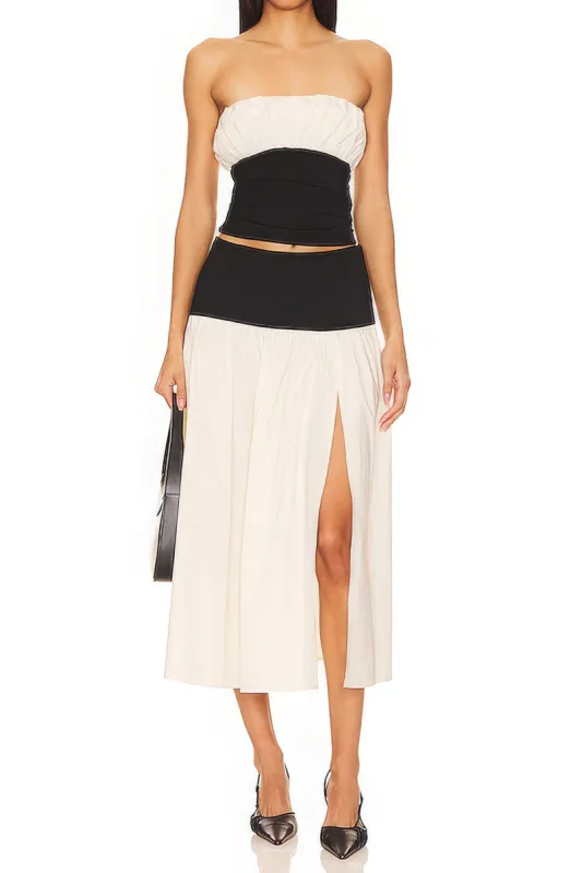 Contrast Ruched Tube Top And Slit Skirt Set sold by Micas