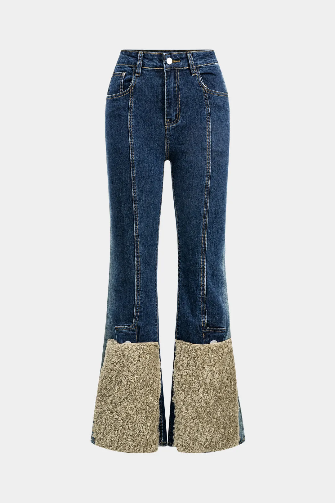 Denim blussede høje talje patchwork jeans sold by Micas