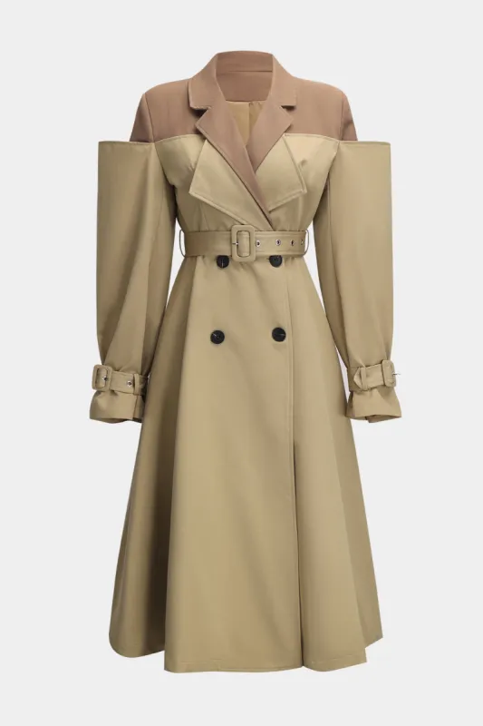 Patchwork Long Sleeve Belted Coat sold by Micas