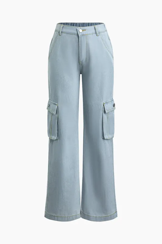 Flap Pocket Straight Leg Jeans sold by Micas
