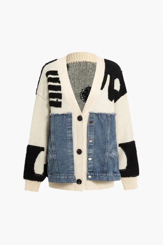 Knit Patchwork Denim Cardigan sold by Micas
