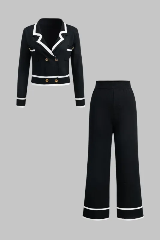 Kontrast Knit Button Cardigan og bukser sæt sold by Micas