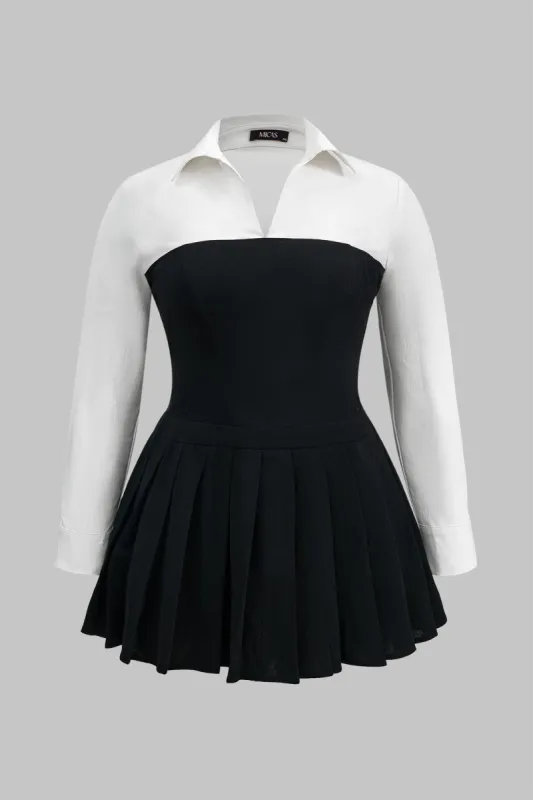 Plus størrelse patchwork v-hals langærmet mini kjole sold by Micas