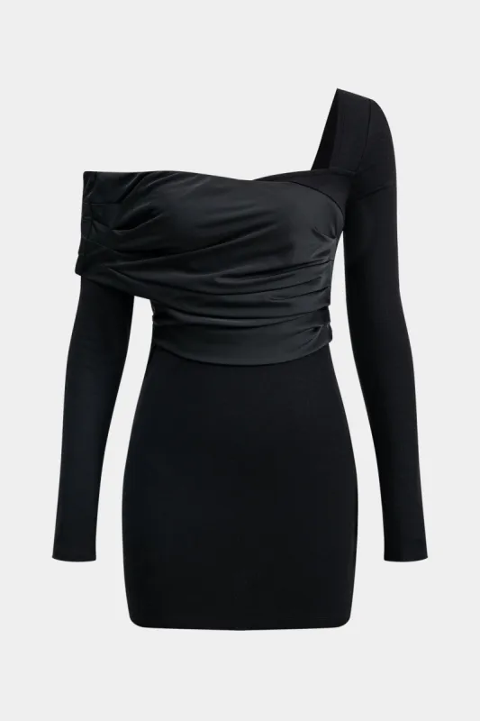 Satin Patchwork Asymmetrical Long Sleeve Mini Dress sold by Micas