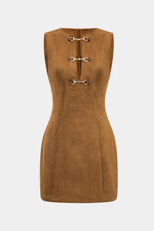 Faux Suede Metallic V-Neck Sleeveless Mini Dress sold by Micas