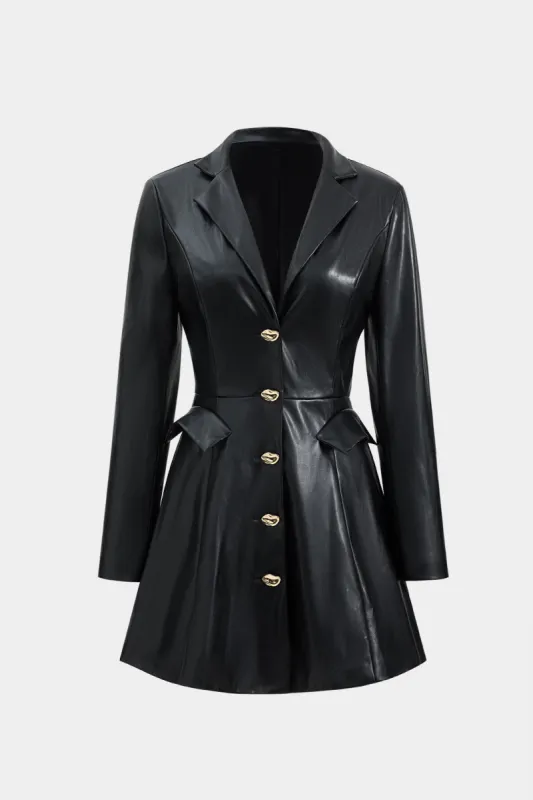 Faux Leather Metallic Button Long Sleeve Mini Dress sold by Micas