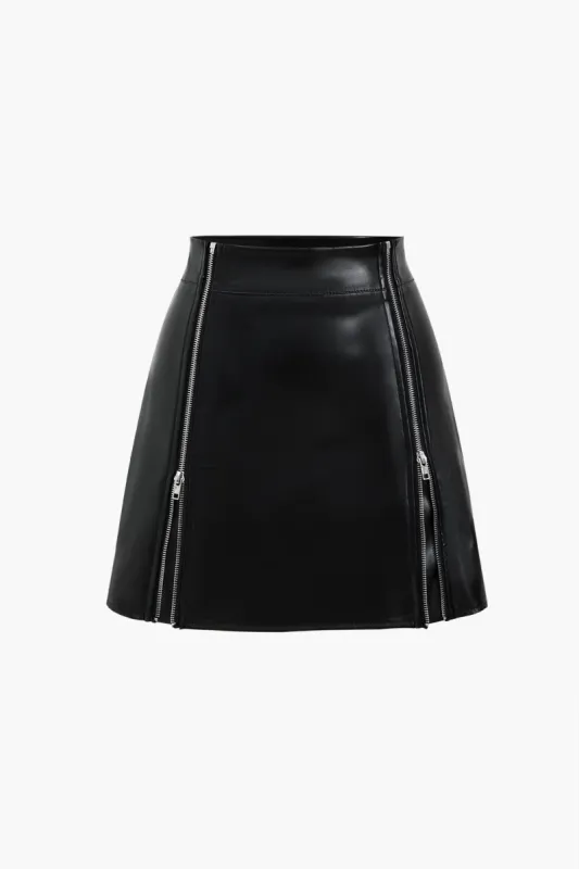 Faux Leather High Waist Zipper Skirt sold by Micas