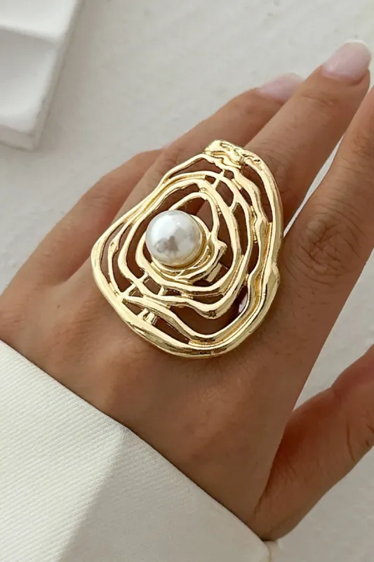 Metal Pearl Exaggerated Ring sold by Micas
