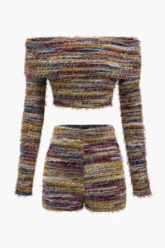 Fringe Off Shoulder Cropped Top And Shorts Set sold by Micas