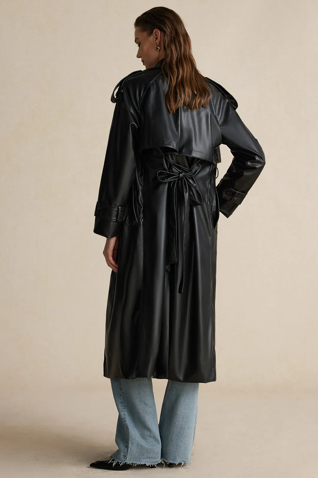 Faux læderknap asymmetrisk bæltet frakke sold by Micas product image thumbnail 5