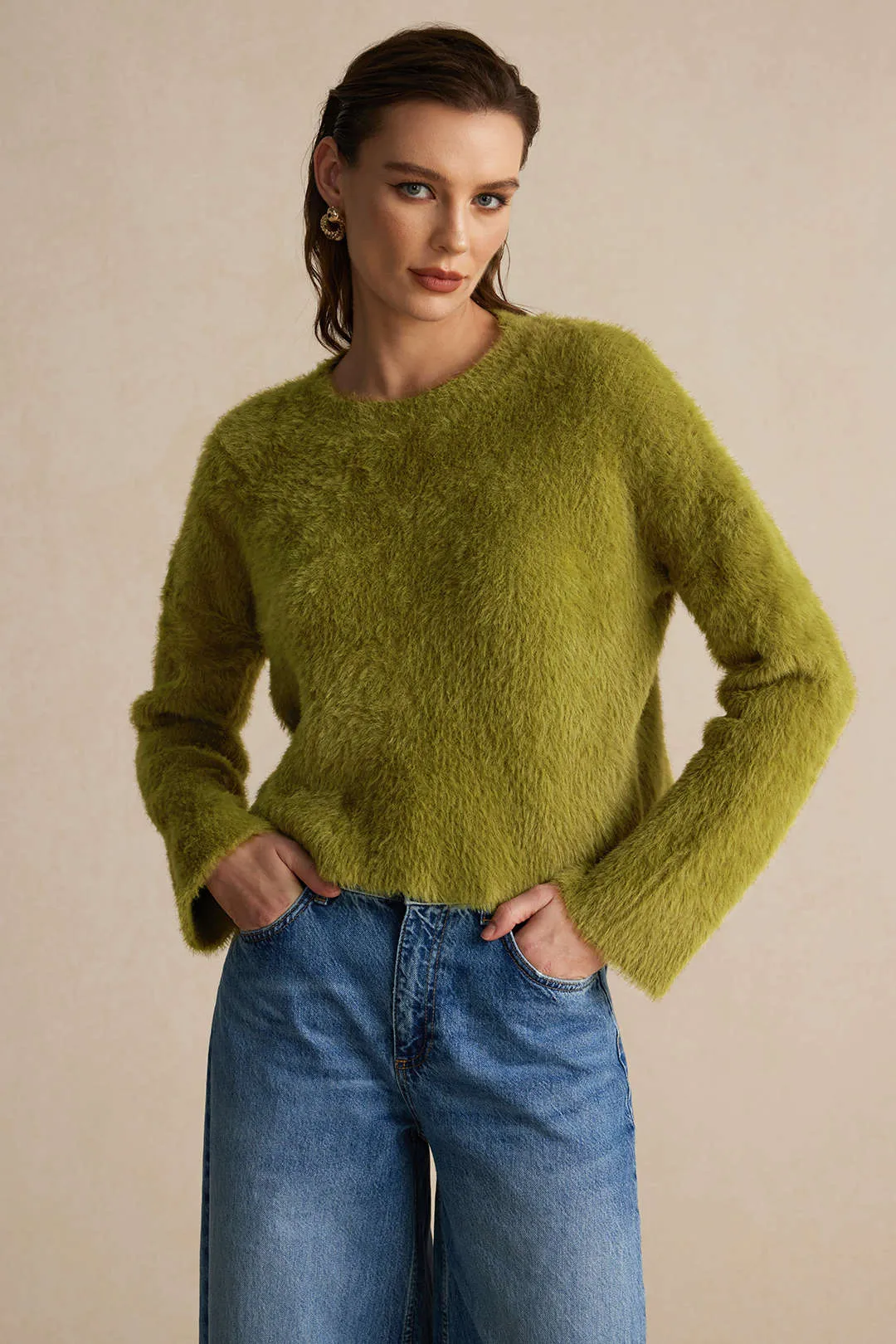 Solid uldblanding langærmet sweater top sold by Micas product image thumbnail 4