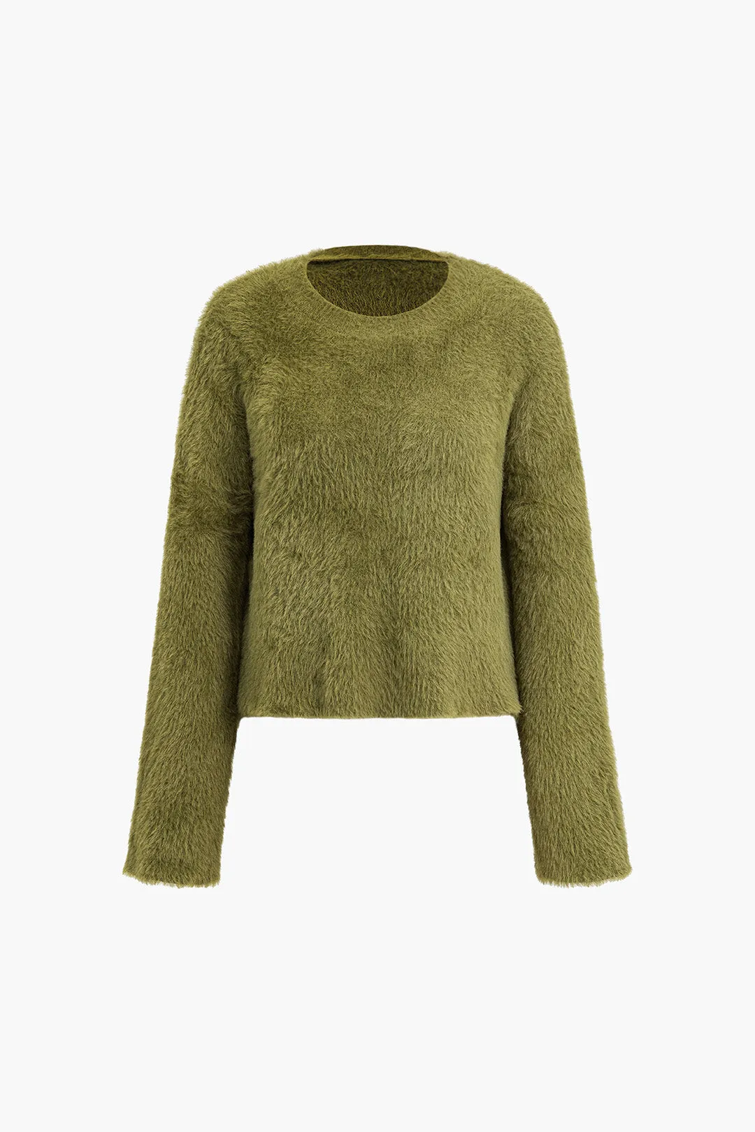 Solid uldblanding langærmet sweater top sold by Micas
