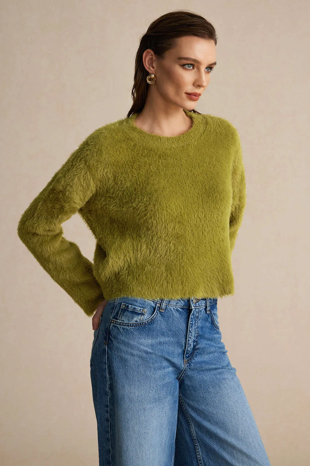 Solid uldblanding langærmet sweater top sold by Micas product image thumbnail 5