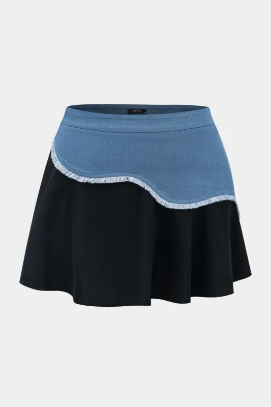Plus Size Denim Patchwork Zipper Skirt sold by Micas