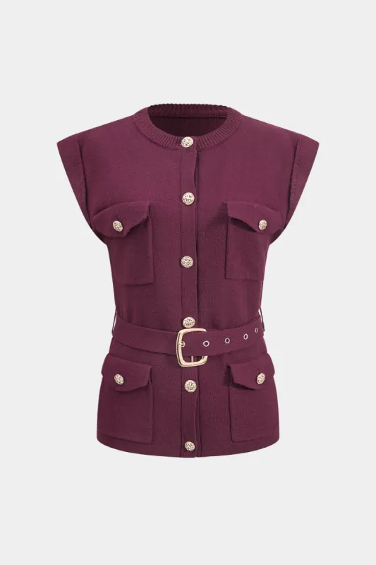 Sweater Belted Button Tank Top sold by Micas