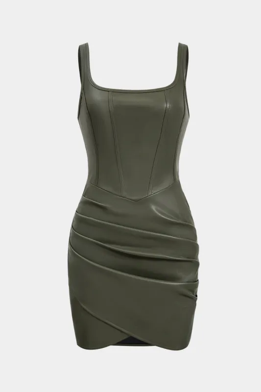 Faux læder ruched tank mini kjole sold by Micas