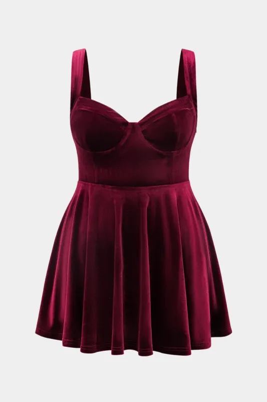 Plus Size Velvet Zipper Sleeveless Mini Dress sold by Micas