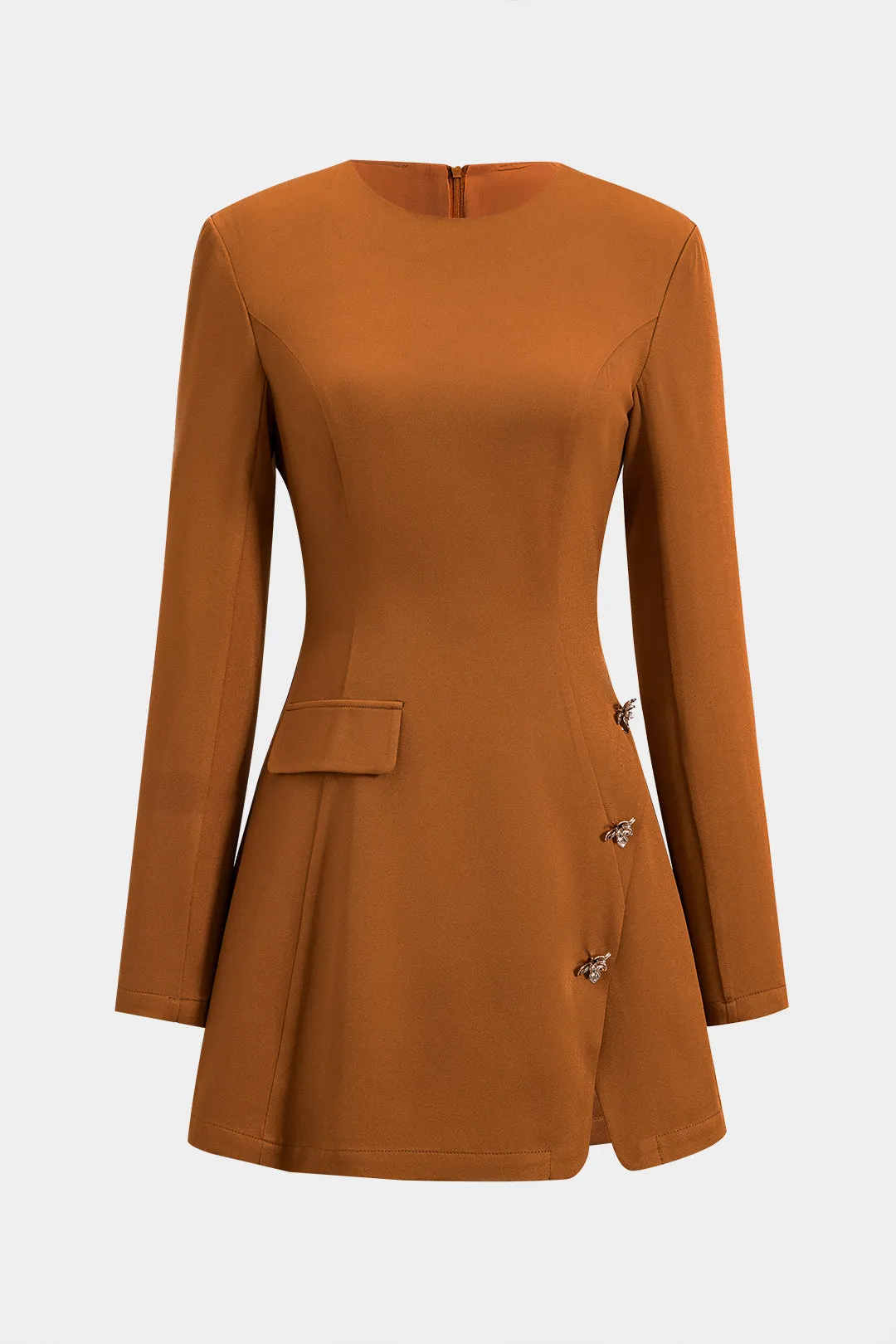 Metallic Button Round Neck Mini Dress sold by Micas