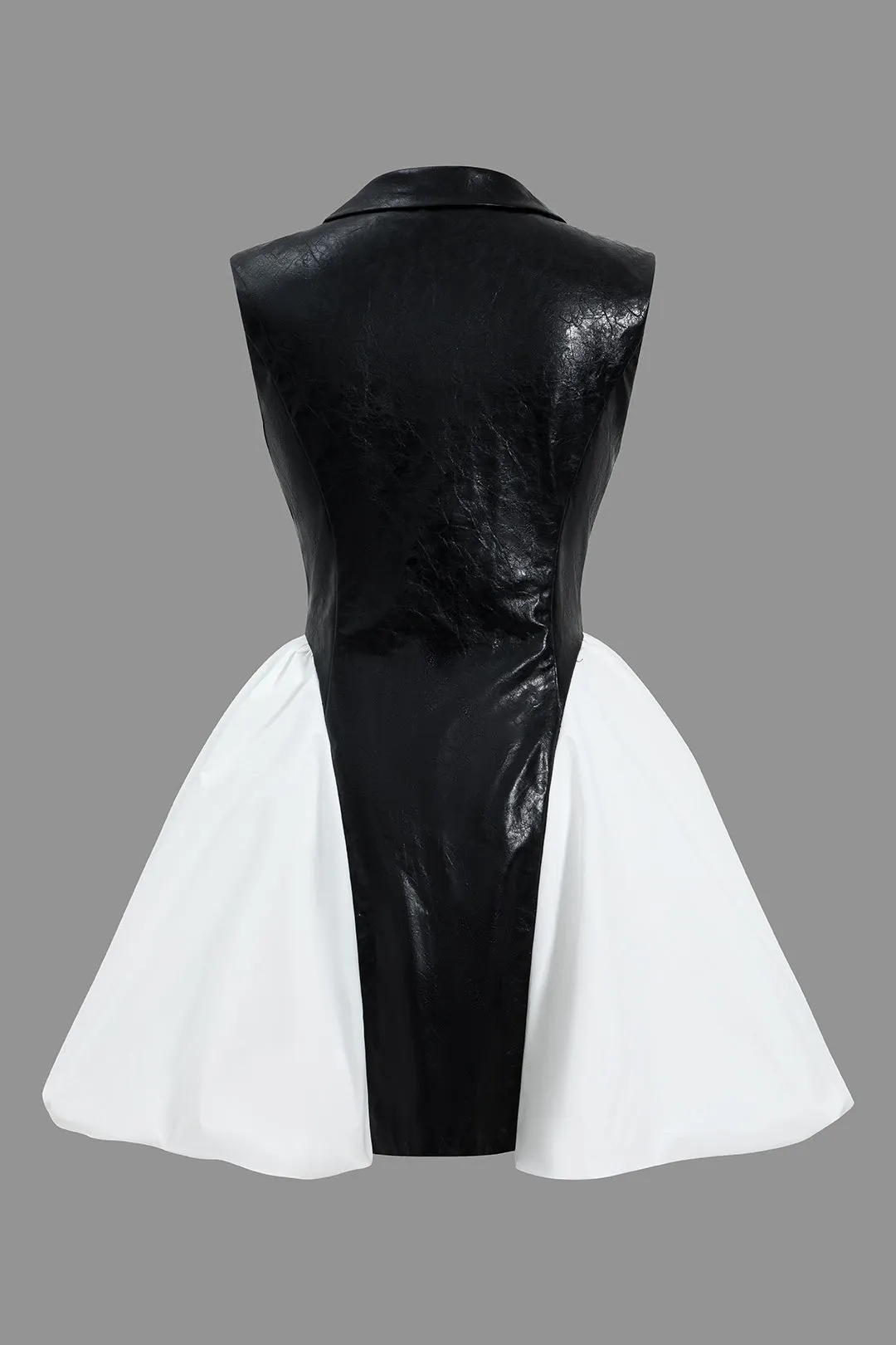 Faux Leather Patchwork V-Neck Mini Dress sold by Micas product image thumbnail 2