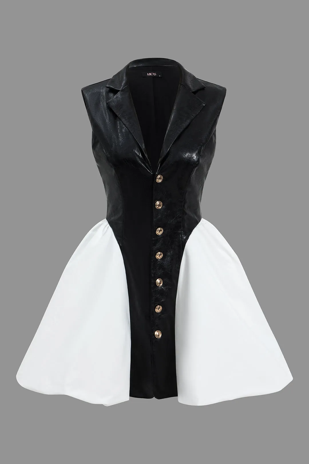 Faux Leather Patchwork V-Neck Mini Dress sold by Micas