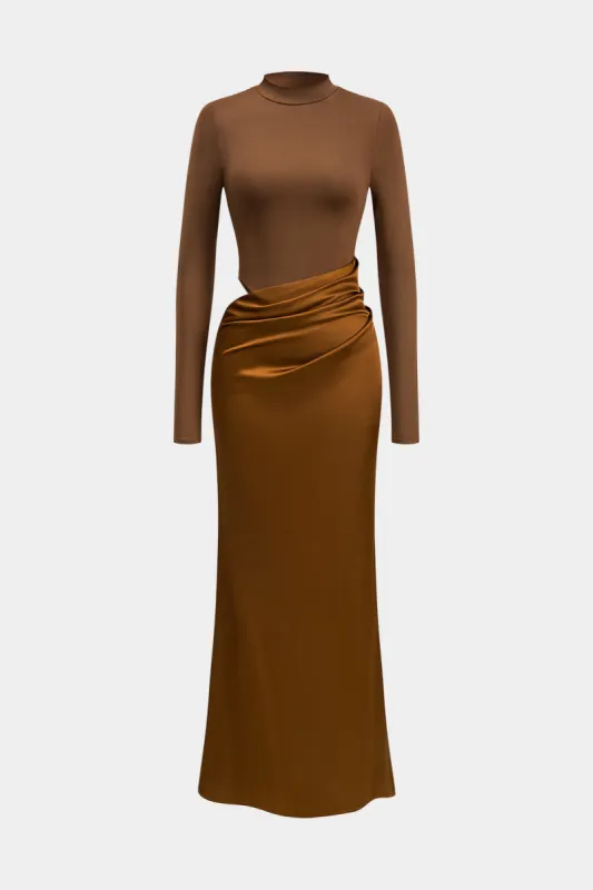 Satin Patchwork Long Sleeve Maxi Dress sold by Micas