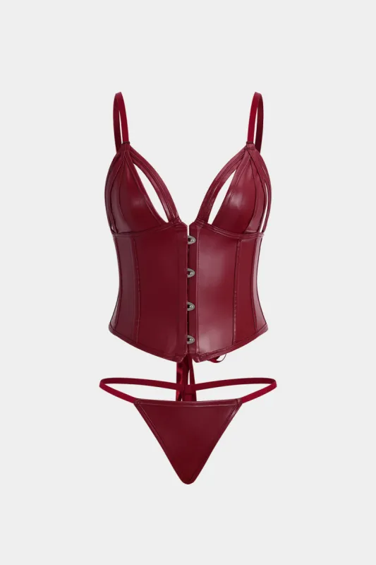 Faux Leather Tie-Up Ribbon Shapewear sold by Micas