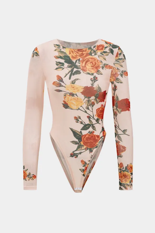 Blomsterprint Mesh Langærmet bodysuit sold by Micas