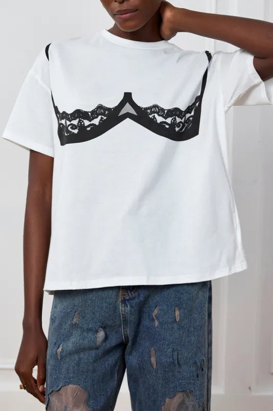 Abstract Print  Round Neck Short Sleeve T-Shirt sold by Micas