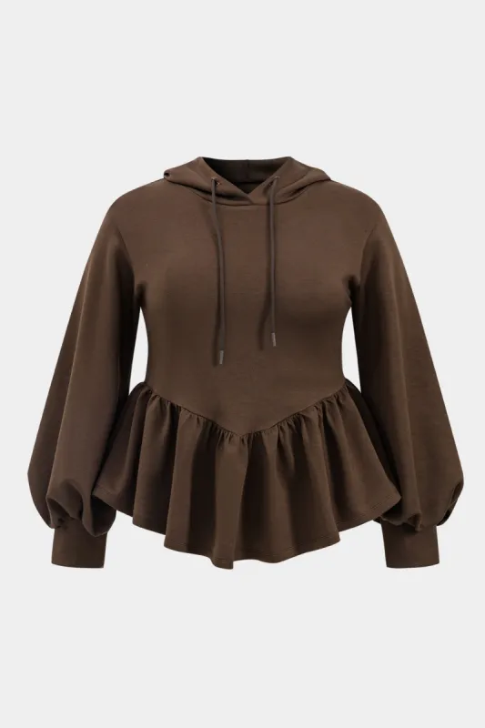Plus Size Ruffle Hem Drawstring Hoodie sold by Micas