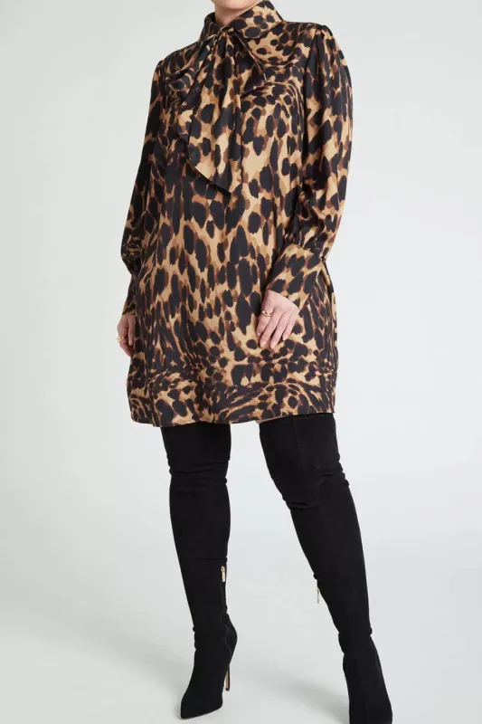Plus Size Leopard Print Button Tie Front Long-Sleeve Shirt sold by Micas