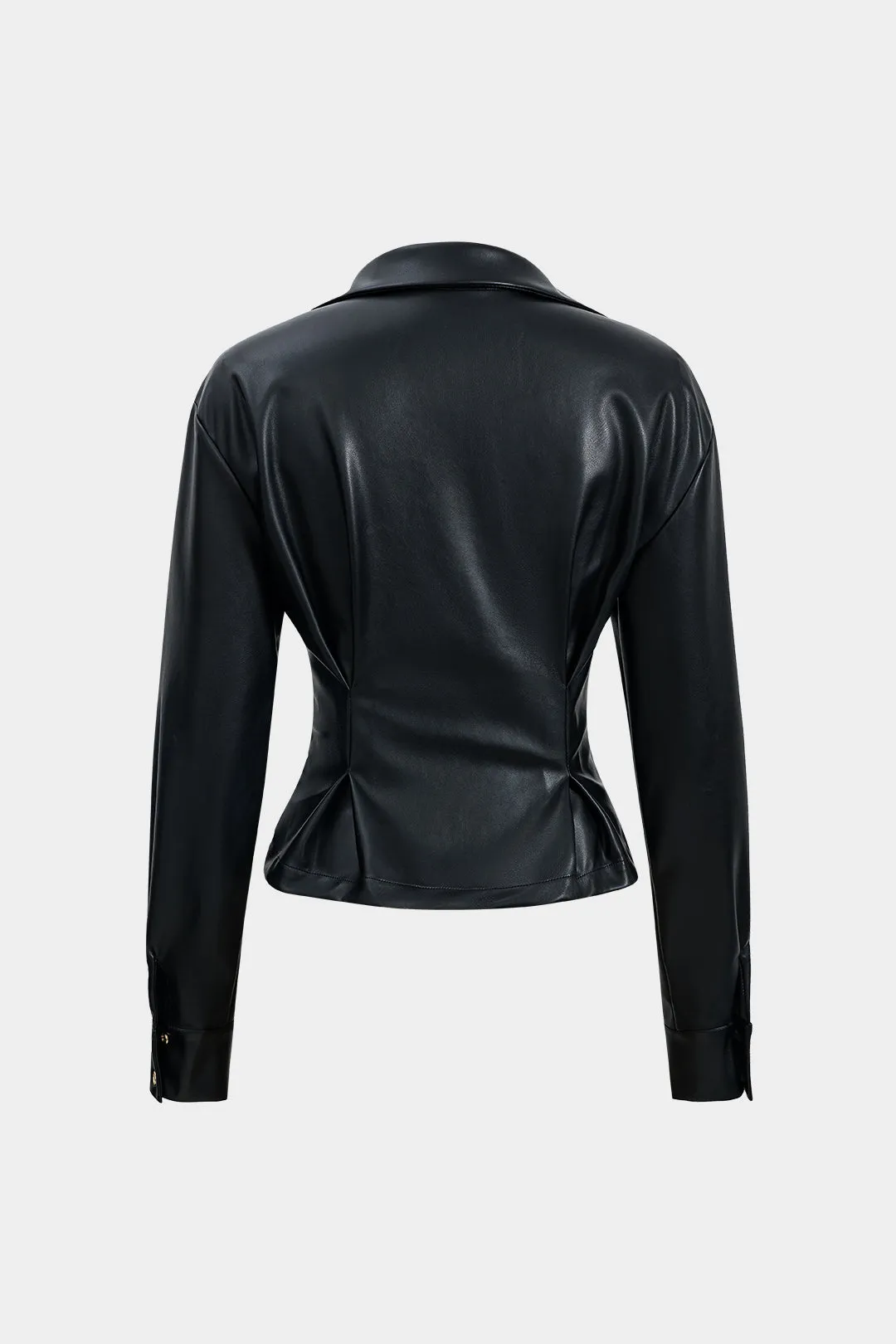 Faux Leather Metallic Buttoned Long-Sleeve Shirt sold by Micas product image thumbnail 2