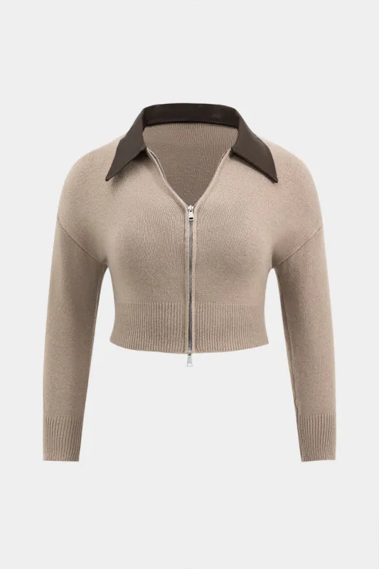 Plus Size Zipper Patchwork Knit Cardigan sold by Micas