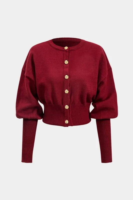 Knit Button Gigot Sleeve Cardigan sold by Micas