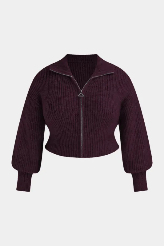 Plus Size Knit Zipper Cardigan sold by Micas