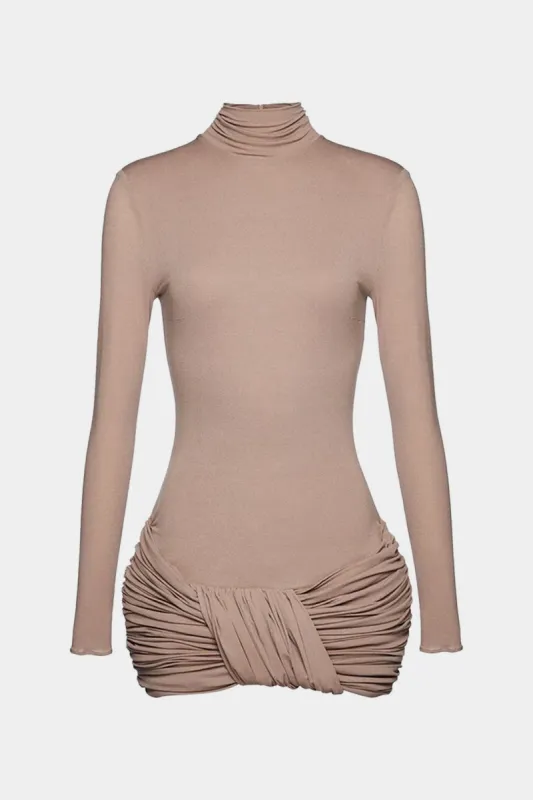 Ruched Long Sleeve Mock Neck Mini Dress sold by Micas