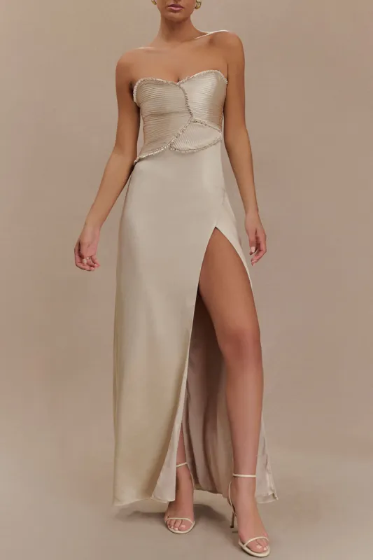 Satin Slit Strapless Sleeveless Maxi Dress sold by Micas