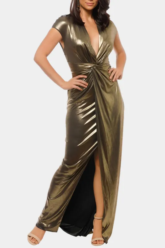 Twisted V-Neck Slit Short Sleeve Maxi Dress sold by Micas