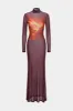 Abstrakt blomsterprint Mesh Sheer Longærmet maxi kjole sold by Micas
