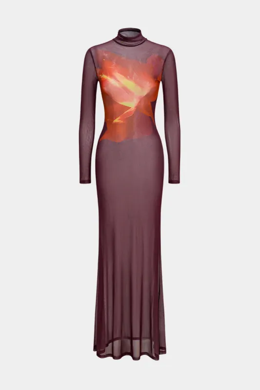 Abstrakt blomsterprint Mesh Sheer Longærmet maxi kjole sold by Micas
