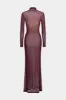 Abstrakt blomsterprint Mesh Sheer Longærmet maxi kjole sold by Micas