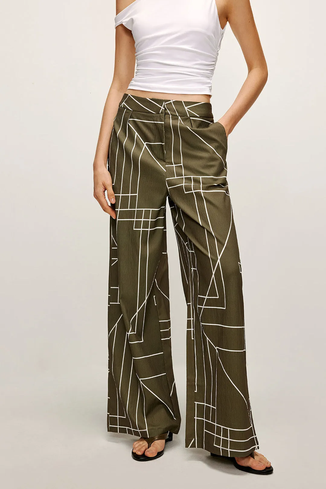 Geometric Print Wide Leg Trousers sold by Micas