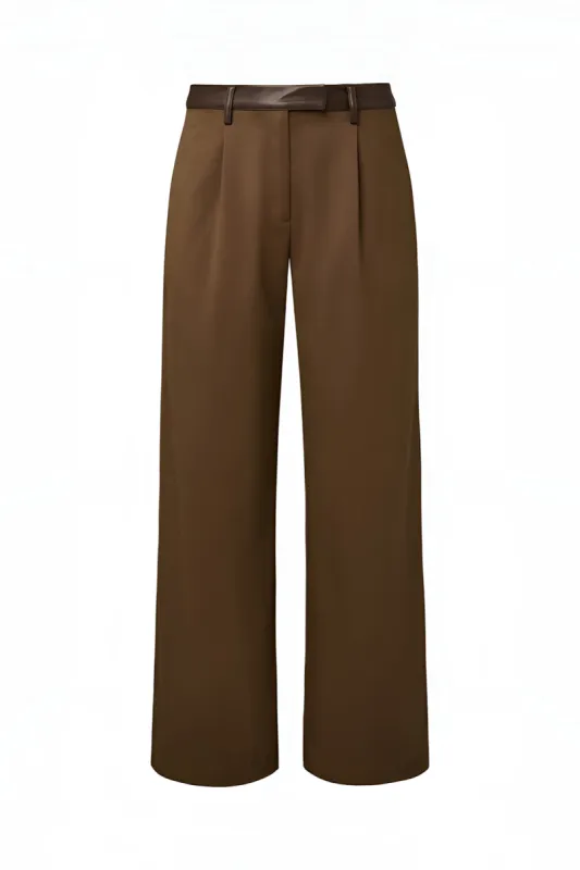 Faux Leather Patchwork Wide Leg Trousers sold by Micas