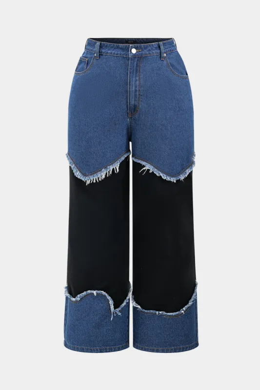 Plus Size Denim Patchwork Zipper Trousers sold by Micas