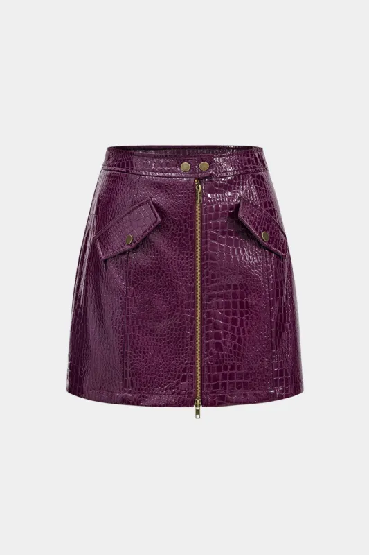 Faux Leather Fake Pockets Zipper Skirt sold by Micas