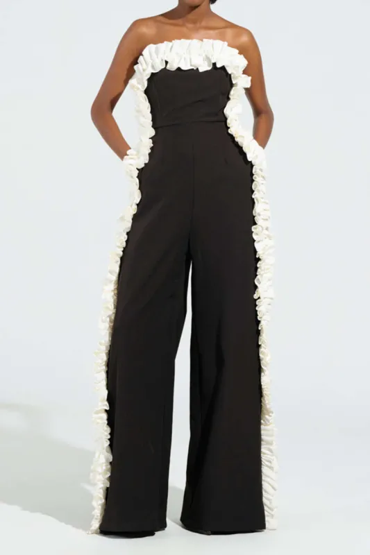 Ruffle Patchwork Strapless Jumpsuit sold by Micas