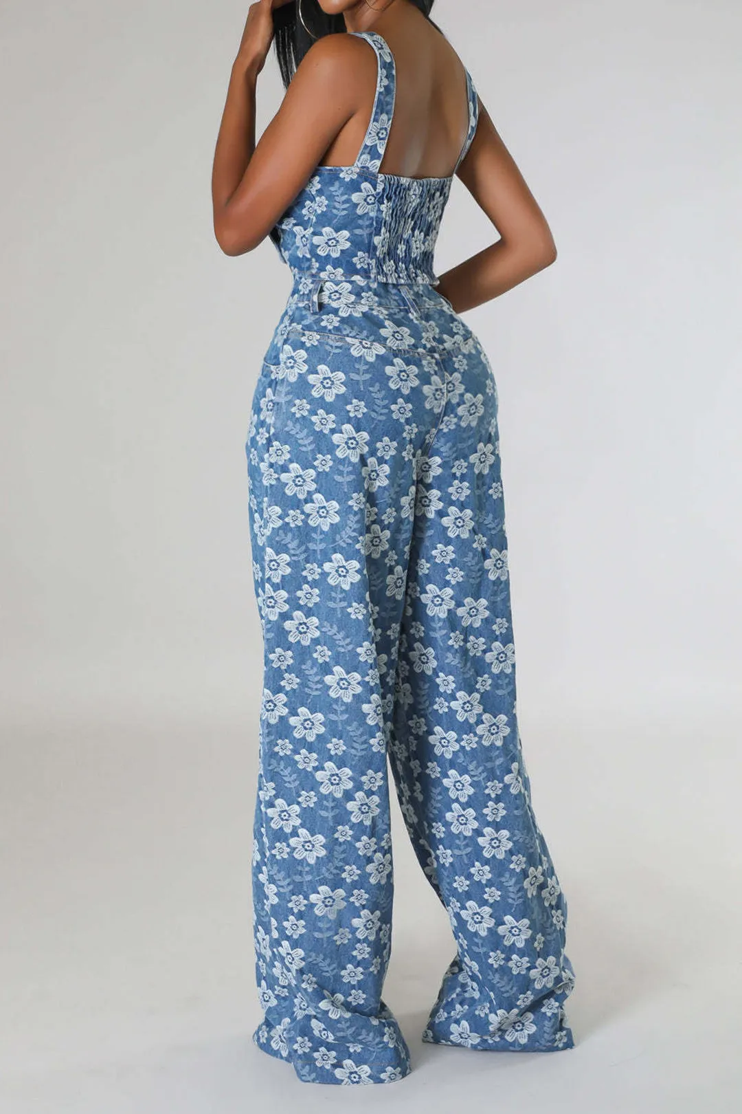 Denim Jacquard indpakket cami top og brede ben jeans sæt sold by Micas product image thumbnail 2