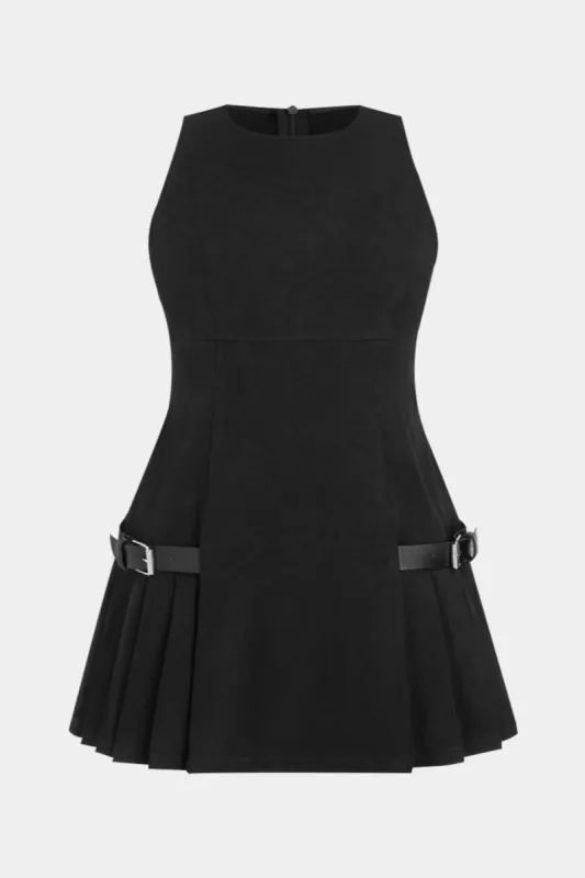 Plus Size Round Neck Zipper Sleeveless Mini Dress sold by Micas